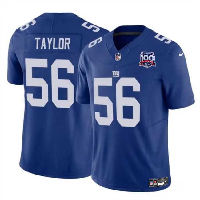 Men & Women & Youth New York Giants #56 Lawrence Taylor Blue 2024 F.U.S.E. 100TH Season Patch Vapor Untouchable Limited Stitched Jersey